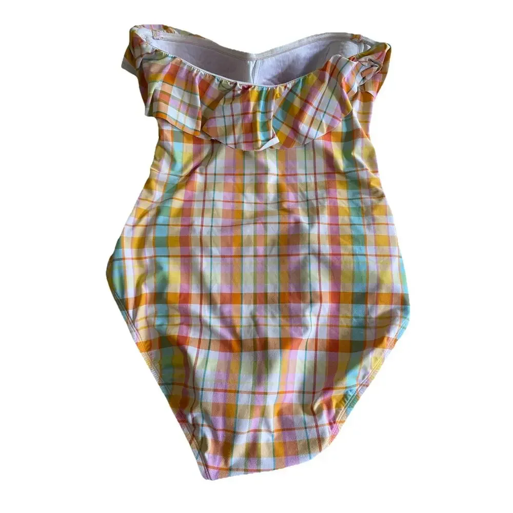 Bleu by Rod Beattie Multi Hip to be Square Shirred One-Piece Sz 12 orange plaid